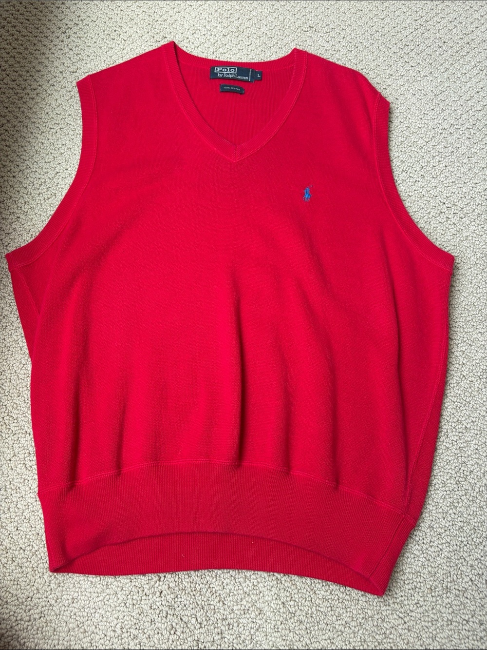 Polo by Ralph Lauren Red V-Neck Sweater Vest with Blue Pony